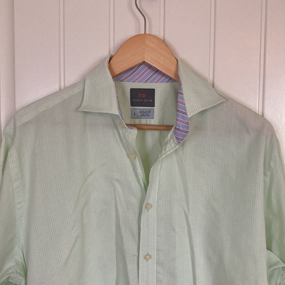 Thomas Dean Men's Long Sleeve Button Front in‎ Celery Green White Size Large - Picture 3 of 9
